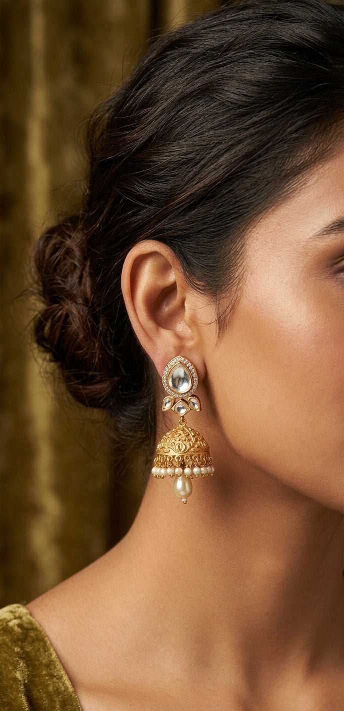 Jalparee 'Amala' Kundan & Pearl Traditional Jhumka Earrings