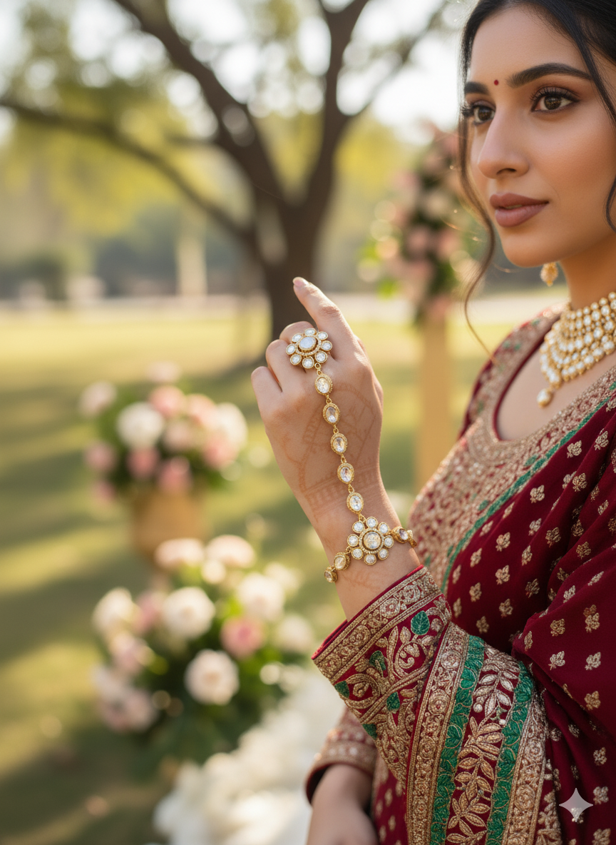 Exquisite Polki & Gold-Plated Hath Panja