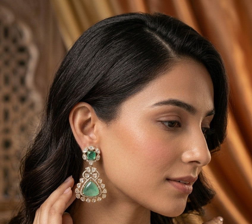Majestic Jalparee Kundan Emerald Pendant Earrings for Traditional Royalty