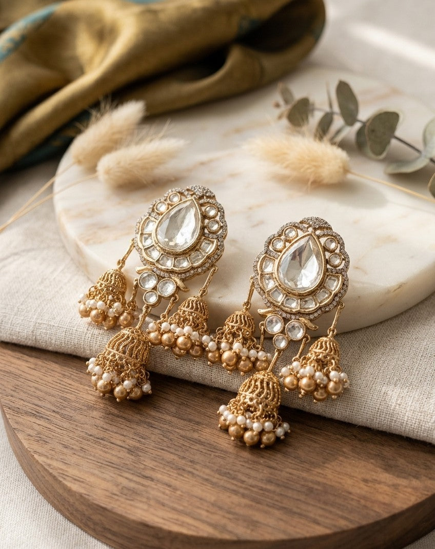 Jalparee Majestic Kundan and Jhumka Dangle Earrings