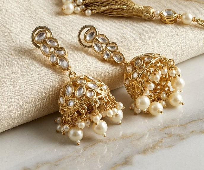 Jalparee Kundan Jhumka Earrings with Pearls – A Regal Statement for Every Occasion