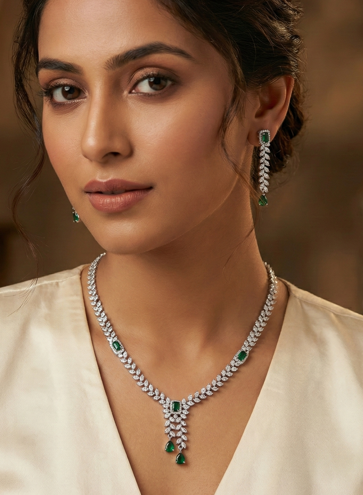 Regal Emerald & AD Necklace Set by Jalparee