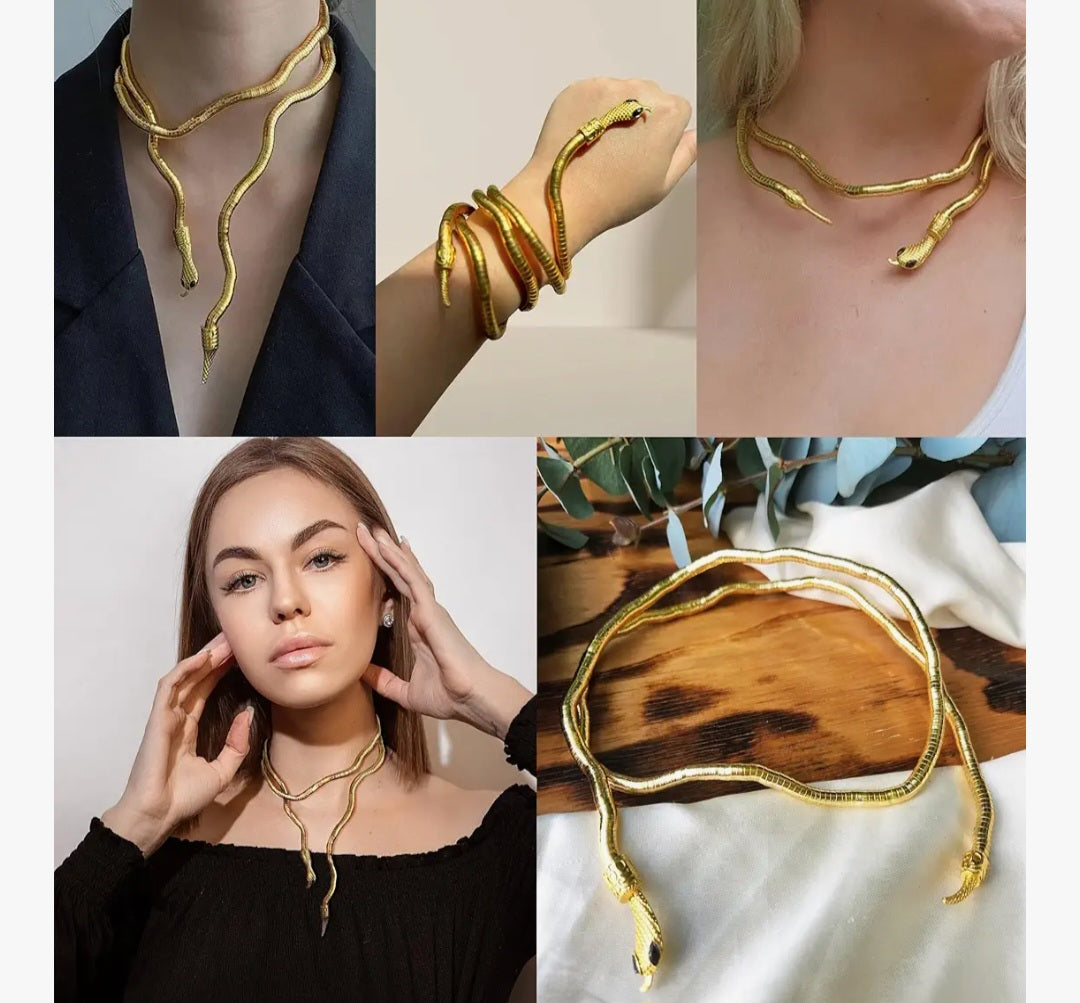 Flexible Snake Design Golden Anti-Tarnish Multi-Wear Neckpiece