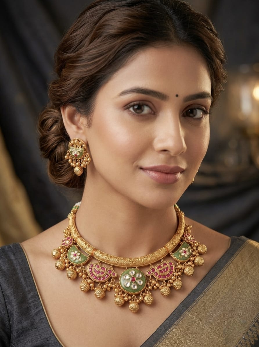 Heritage Hasli Necklace Set with Meenakari & Kemp Accents