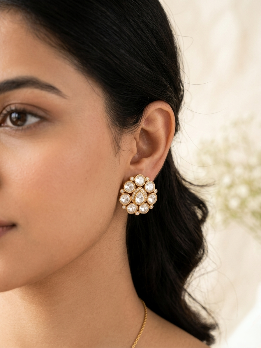 Celestial Bloom Moissanite Polki Studs