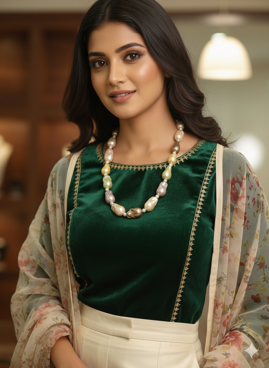 🌈 Multi-Color Baroque Pearl Statement Necklace Maala