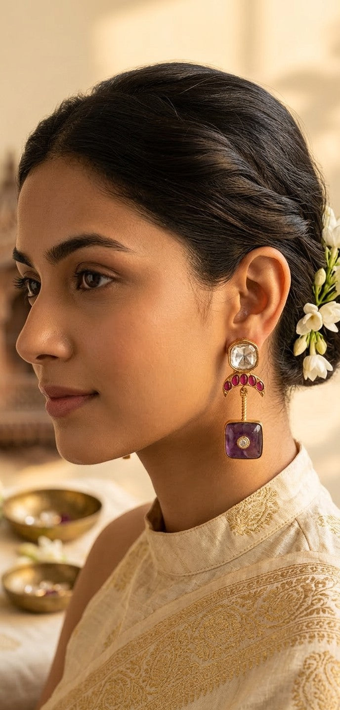 Jalparee 'Royal Amethyst' Kundan and Ruby Dangle Statement Earrings