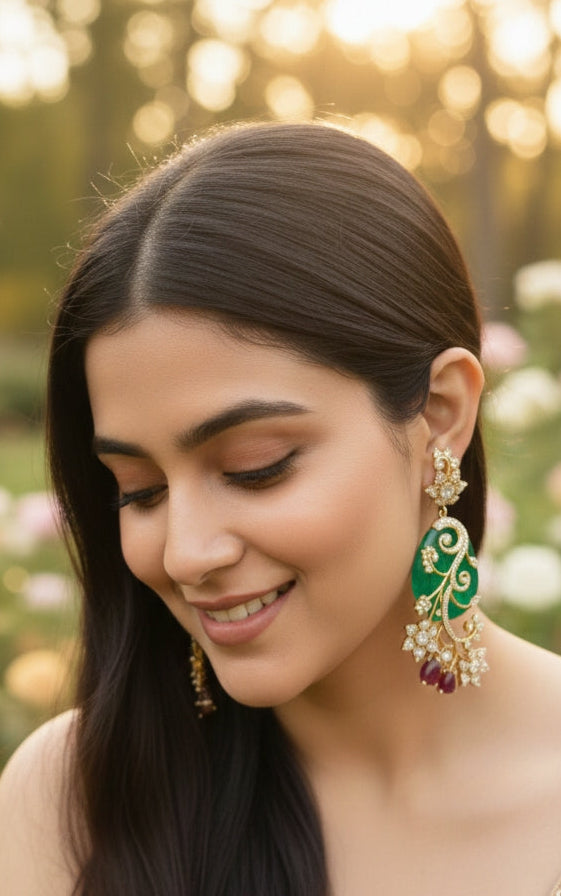 Jalparee Emerald-Inspired Dangler Earrings