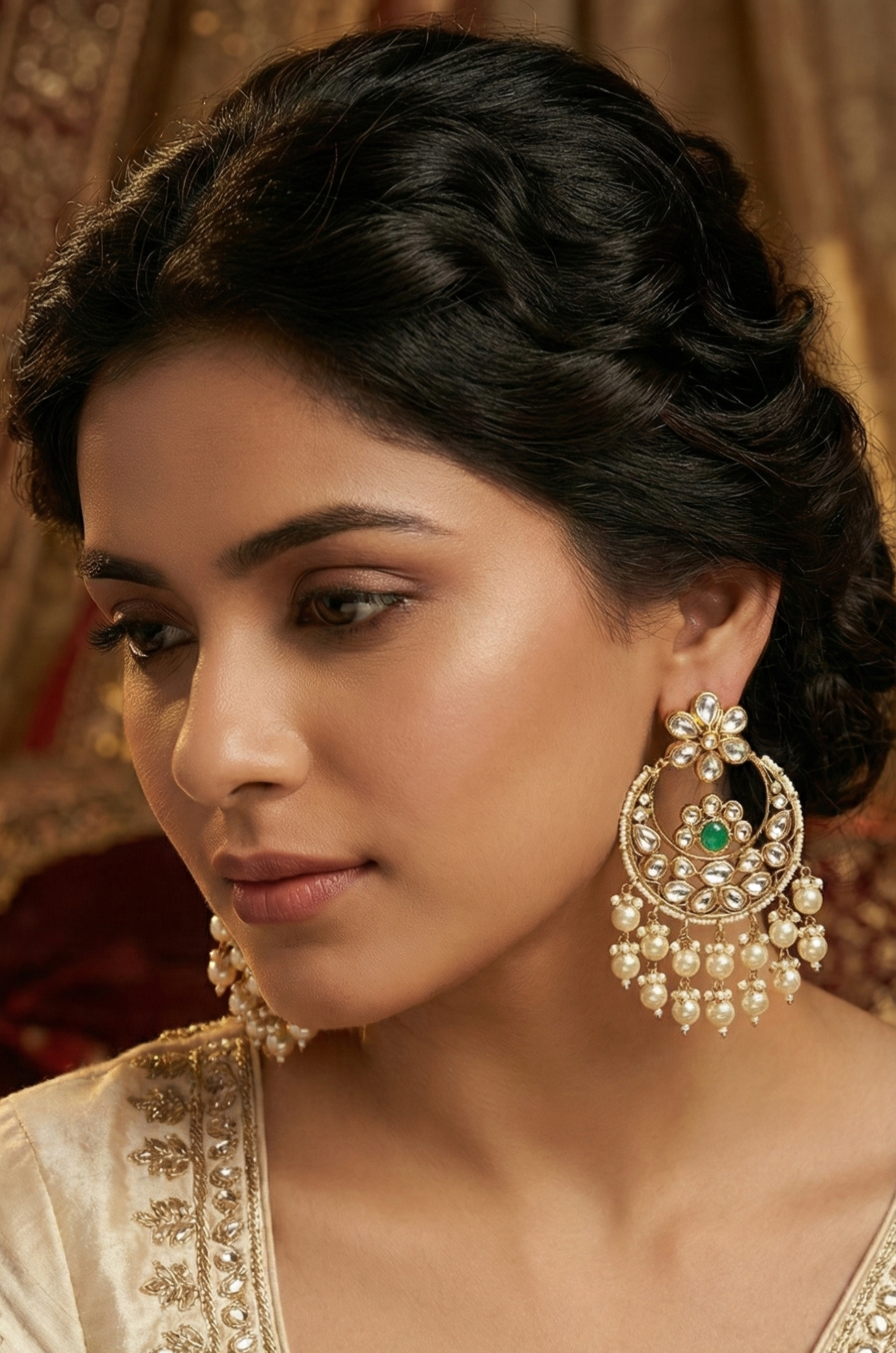 The Emerald Mehtab Chandbalis – Polki & Pearl Drop Statement Earrings