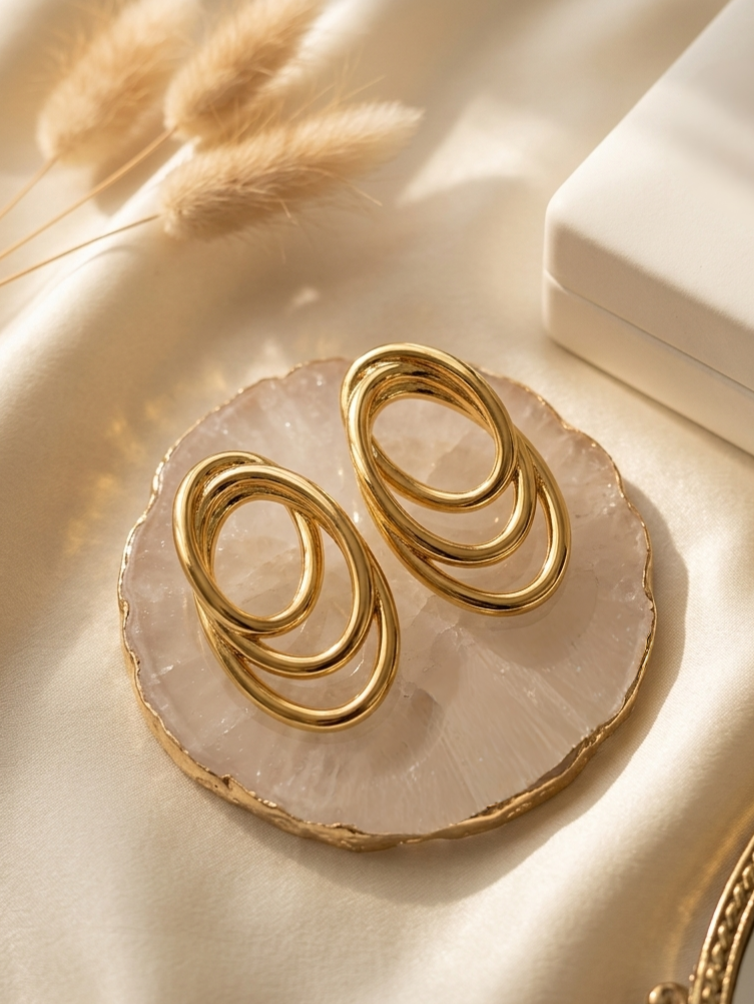 Jalparee Aura Interlocking Triple Oval Hoop Earrings - Gold Plated