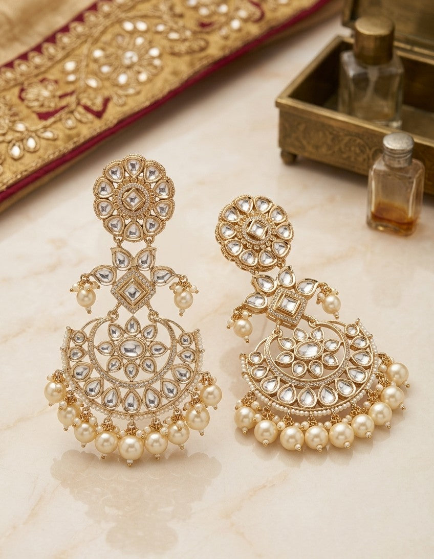 Jalparee Heritage Kundan & Pearl Jhumka Earrings