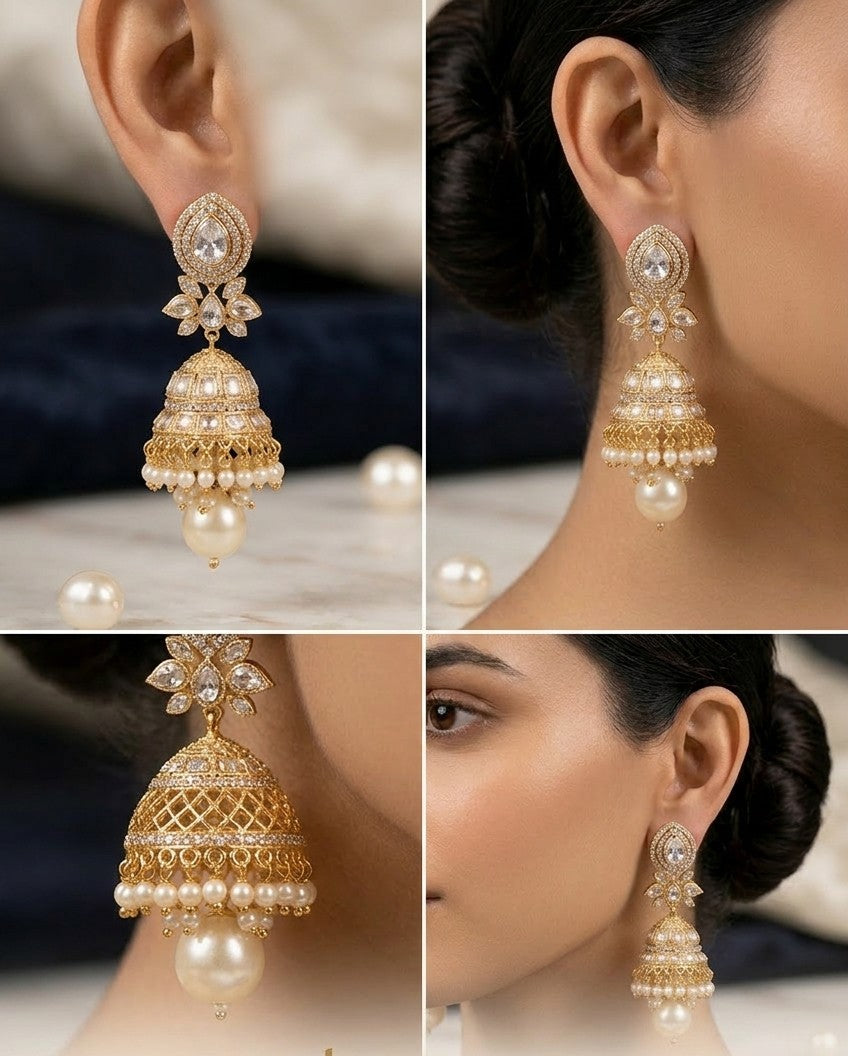 Jalparee "Aarya" Kundan & Pearl Jhumka Earrings