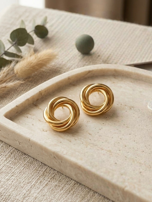 Jalparee Aura Gold-Toned Intertwined Multi-Loop Stud Earrings