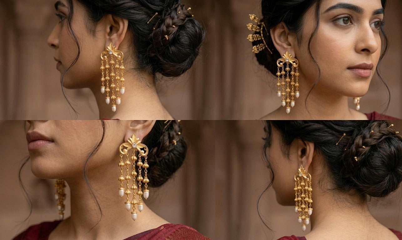 Jalparee Royal Kundan and Pearl Waterfall Jhumka Earrings