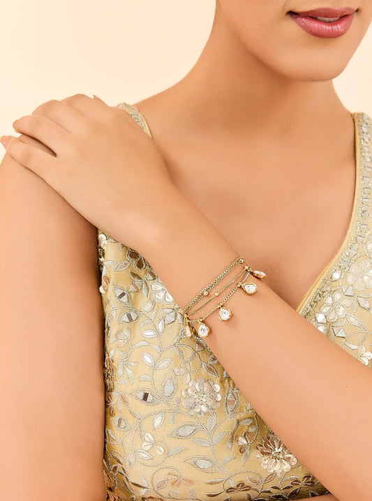 Royal Kundan Chain Bracelet – Brass & Silver Alloy with 18K Gold Polish