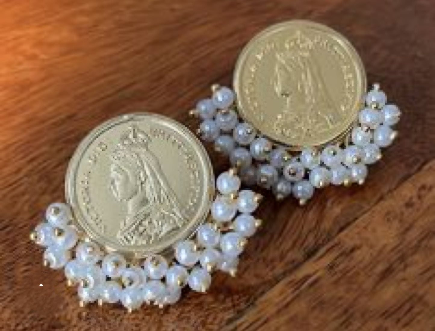 Indo-Western Coin Earrings with Pearl Cluster