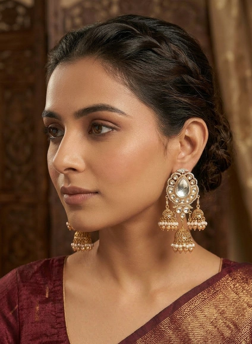 Jalparee Majestic Kundan and Jhumka Dangle Earrings