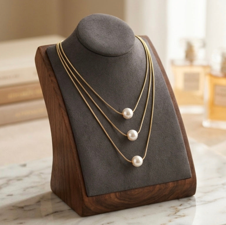 Jalparee Elegant 3-Layered Gold-Toned Pearl Pendant Necklace | Chic Western Layered Snake Chain for Women